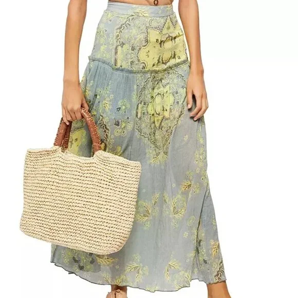 FREE PEOPLE Farrah Maxi Skirt Floral Boho Drop Waist Partially Lined - Picture 1 of 10
